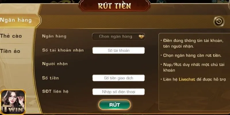 Lưu ý quan trọng khi rút tiền tại twin68